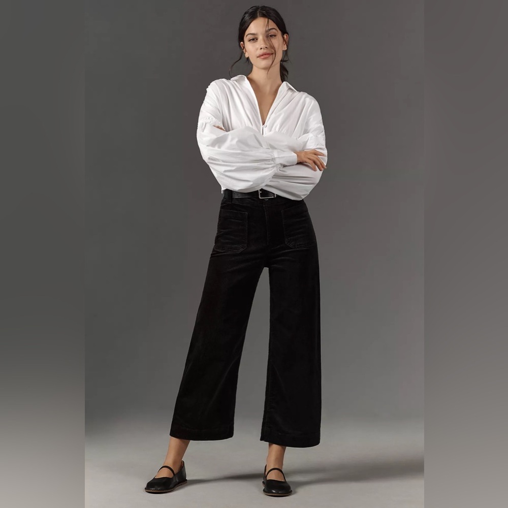 THE COLETTE FULL-LENGTH WIDE-LEG PANTS BY MAEVE - Black corduroy